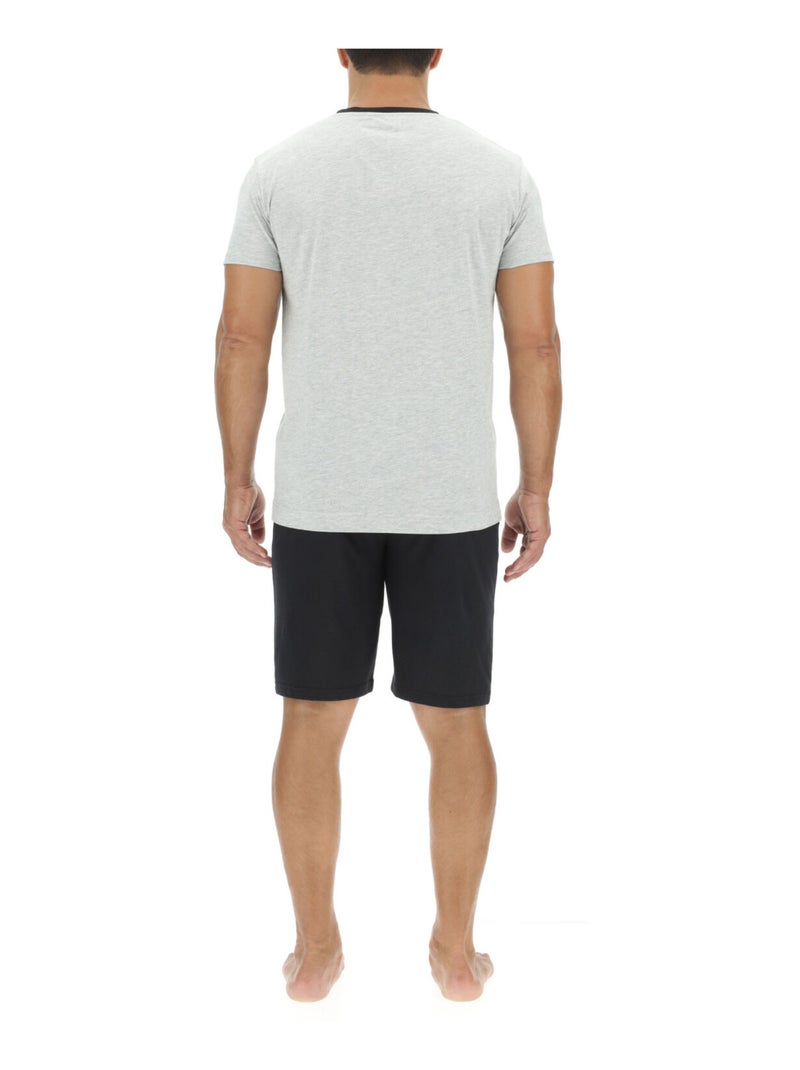 Korte pyjamaset voor heren van effen katoen met button-down kraag en logo op de borst. Grijs - Kiabi