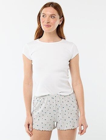 Korte pyjamashort met all-over bloemenprint van katoen