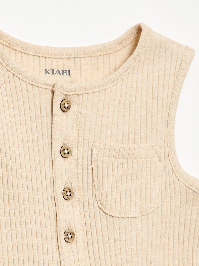 Korte ribgebreide romper Biege - Kiabi