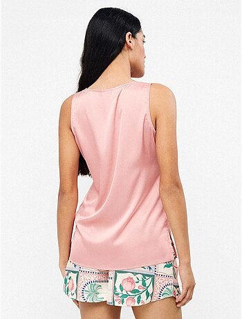 Korte satijnen broek met tropisch bloemenmozaïekprint