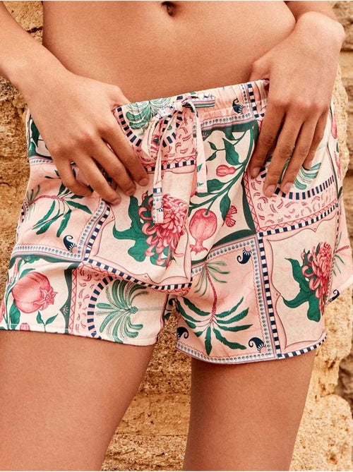 Korte satijnen broek met tropisch bloemenmozaïekprint - Kiabi