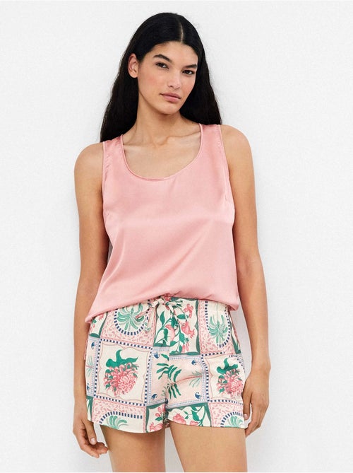 Korte satijnen broek met tropisch bloemenmozaïekprint - Kiabi