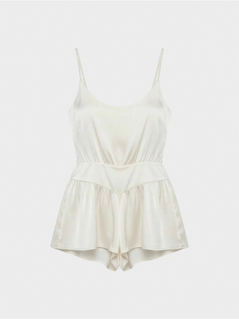 Korte satijnen jumpsuit Beige - Kiabi