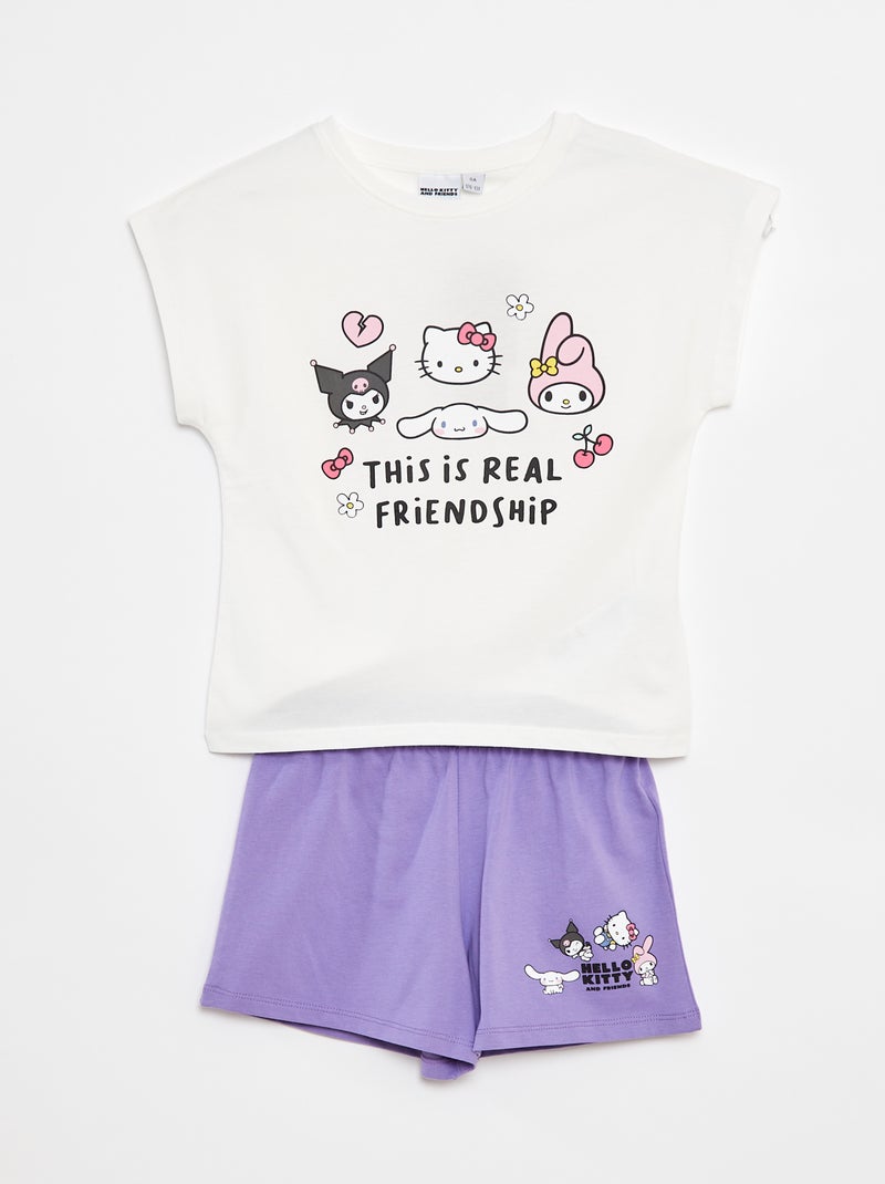 Korte setje - T-shirt + short 'Hello Kitty' - 2-delig Paars - Kiabi