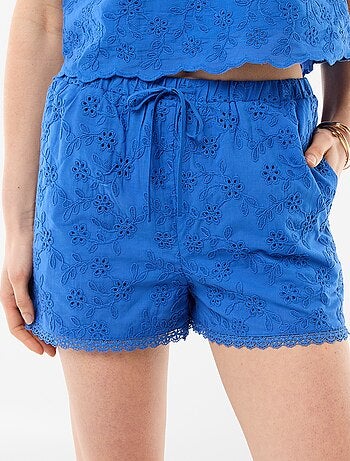 Korte short met Engels borduurwerk van effen katoen