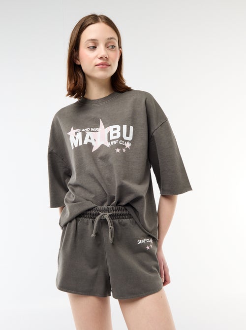 Korte short van french terry met opschrift - Kiabi