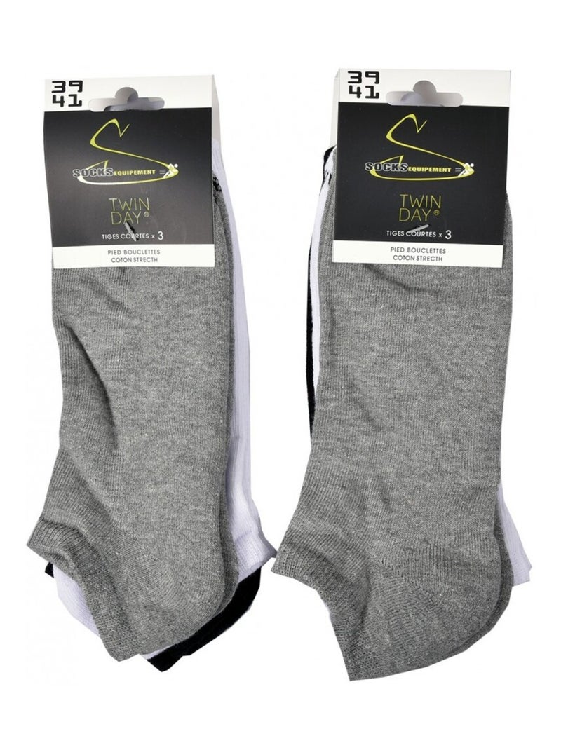 Korte sokken dames TWINDAY - Set van 6 Grijs Wit Blauw - Kiabi