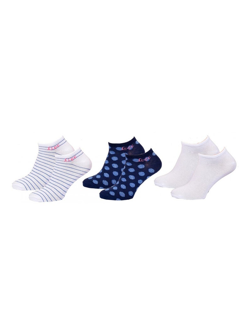 Korte sokken dames TWINDAY - Set van 6 Wit Roze Blauw - Kiabi