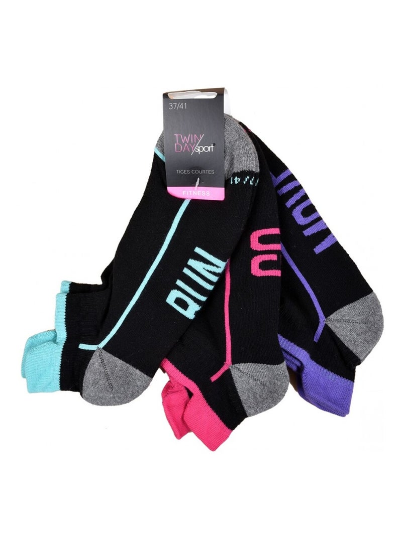 Korte sokken dames TWINDAY - Set van 6 Zwart Multicolor - Kiabi