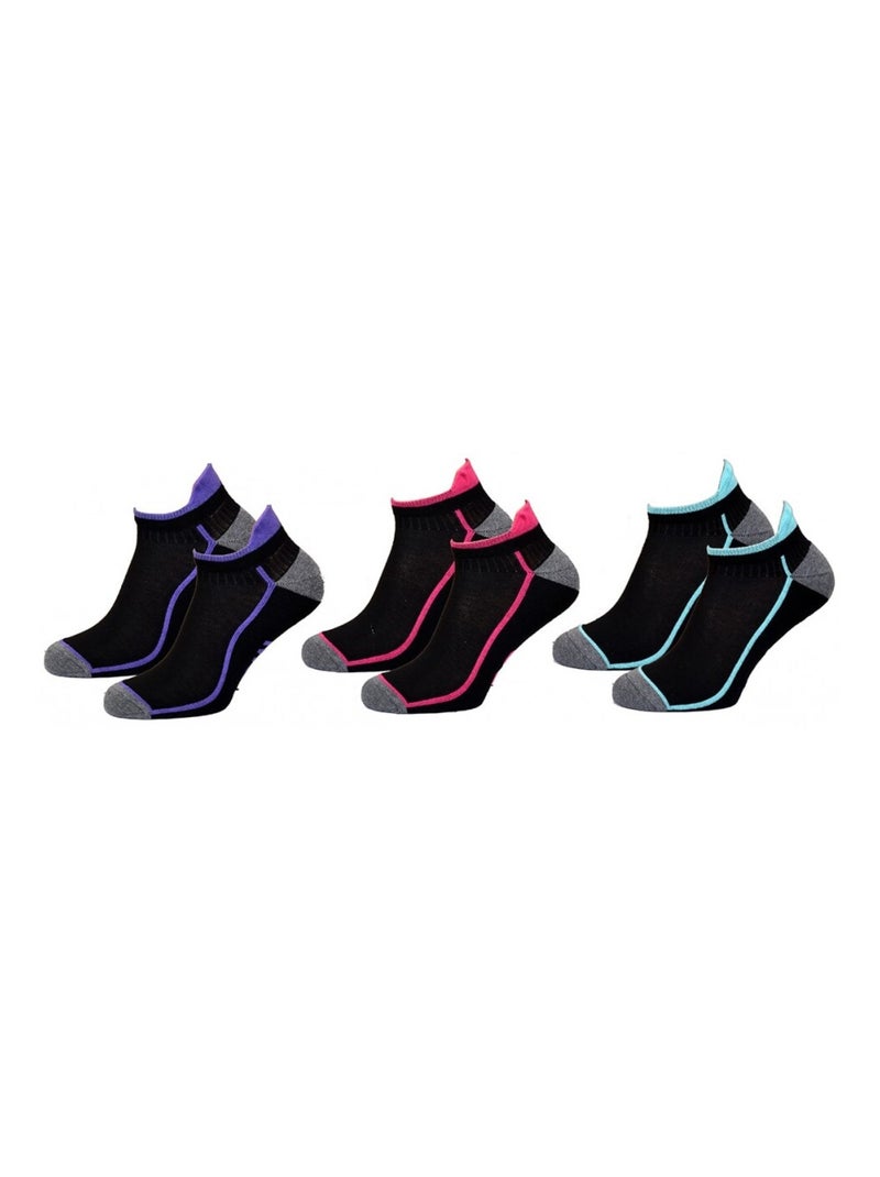 Korte sokken dames TWINDAY - Set van 6 Zwart Multicolor - Kiabi