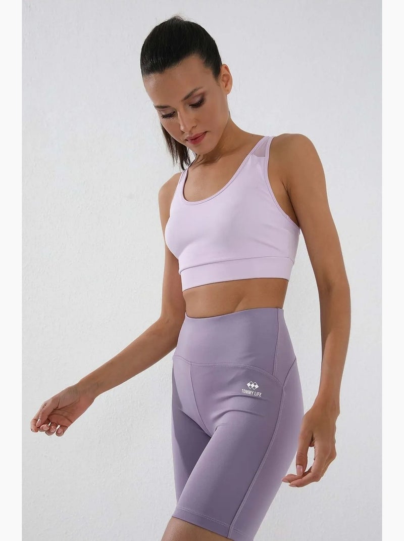 Korte sportlegging met hoge taille tommy Lavendel - Kiabi