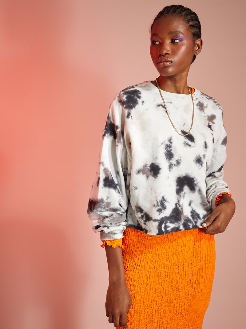 Korte sweater van joggingstof met tie-dye-effect ZWART - Kiabi