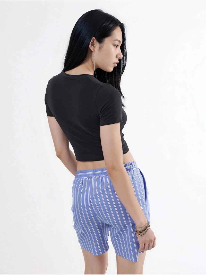 Korte t-shirt met ronde hals busem Zwart - Kiabi