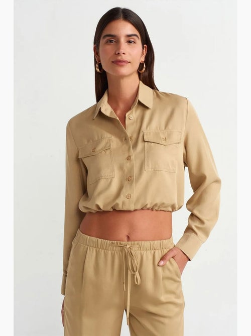 Korte tencel blouse met overhemdkraag dilvin - Kiabi