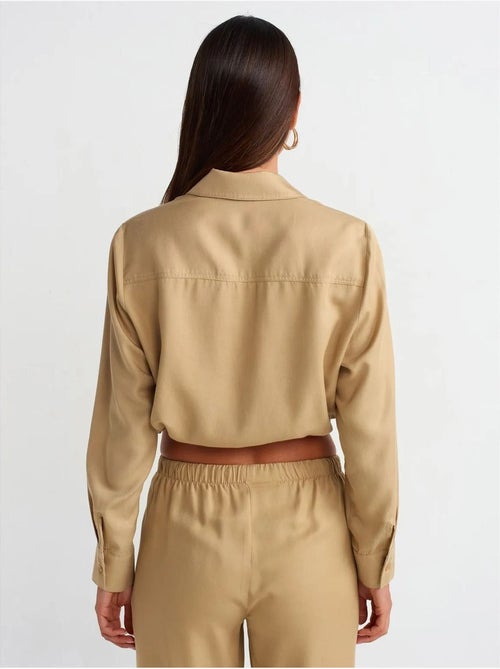 Korte tencel blouse met overhemdkraag dilvin - Kiabi