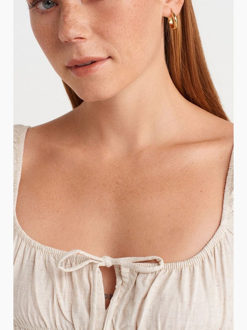 Korte top met strik voor dilvin Natuurlijk beige - Kiabi