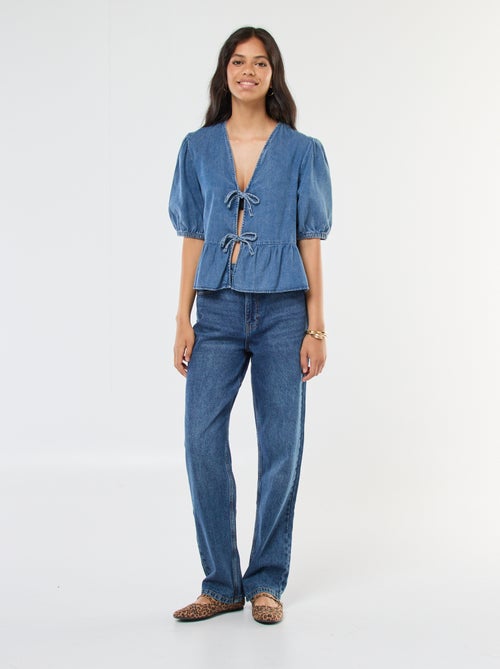 Korte top/vestje van spijkerstof met strikkoordje - Kiabi