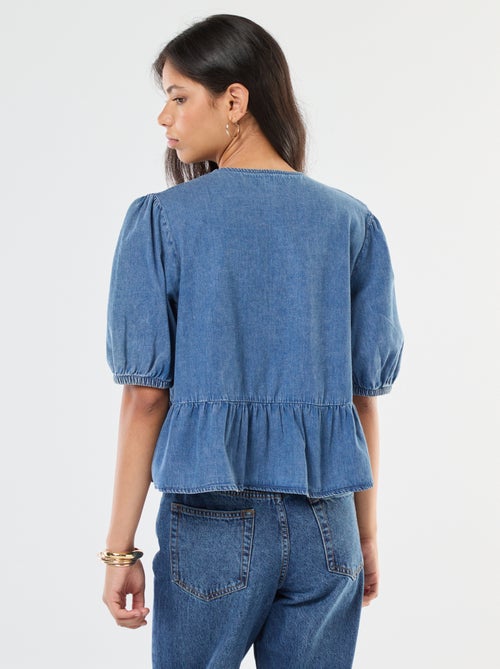 Korte top/vestje van spijkerstof met strikkoordje - Kiabi