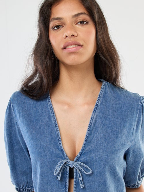 Korte top/vestje van spijkerstof met strikkoordje - Kiabi