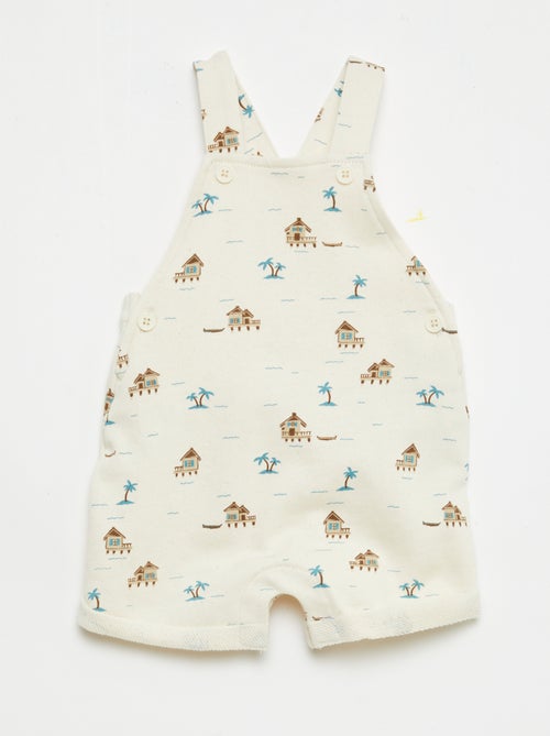 Korte tuinbroek van french terry met katoenen bandjes - Kiabi