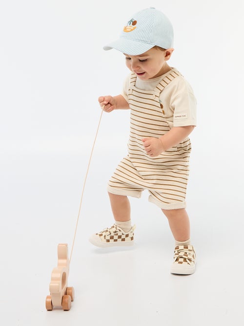 Korte tuinbroek van french terry met katoenen bandjes - Kiabi