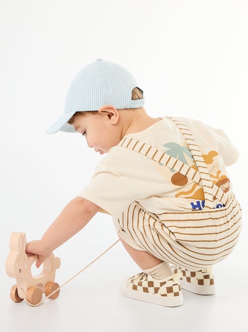 Korte tuinbroek van french terry met katoenen bandjes - Kiabi