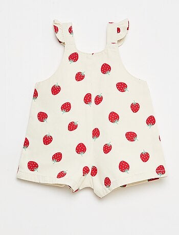 Korte tuinbroek van keperstof met 'aardbeien' print