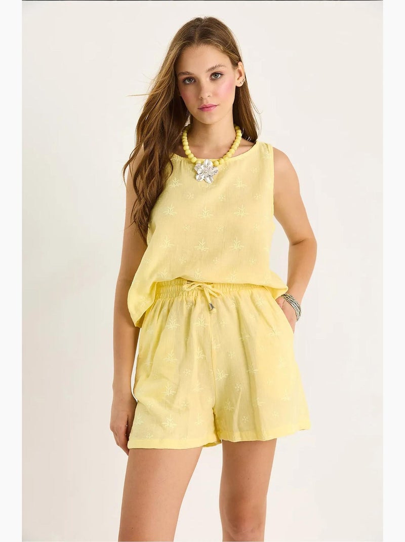 Korte tweedelige co-ord set met hoge taille en knoopsluiting lucci Citroengeel - Kiabi