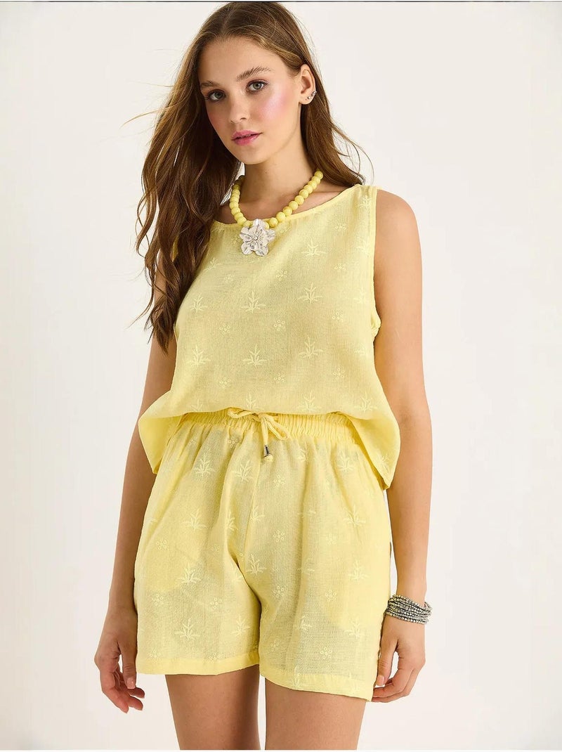 Korte tweedelige co-ord set met hoge taille en knoopsluiting lucci Citroengeel - Kiabi