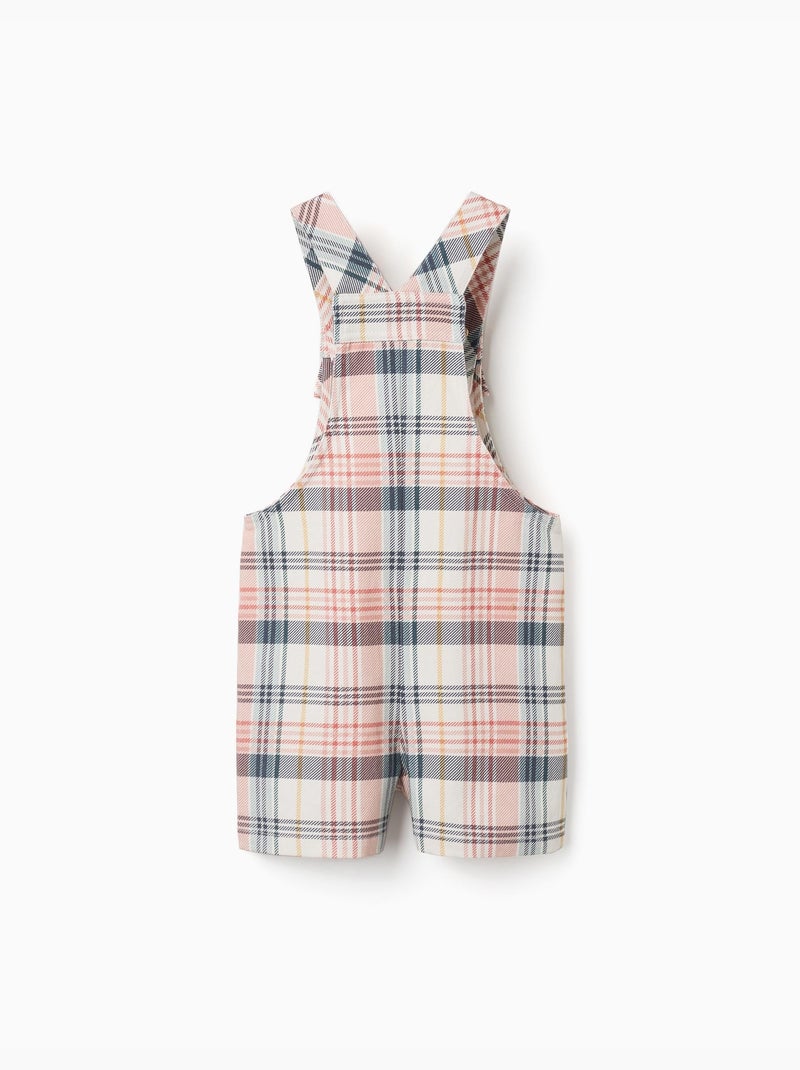 Korte twill tuinbroek met geruit patroon Wit - Kiabi