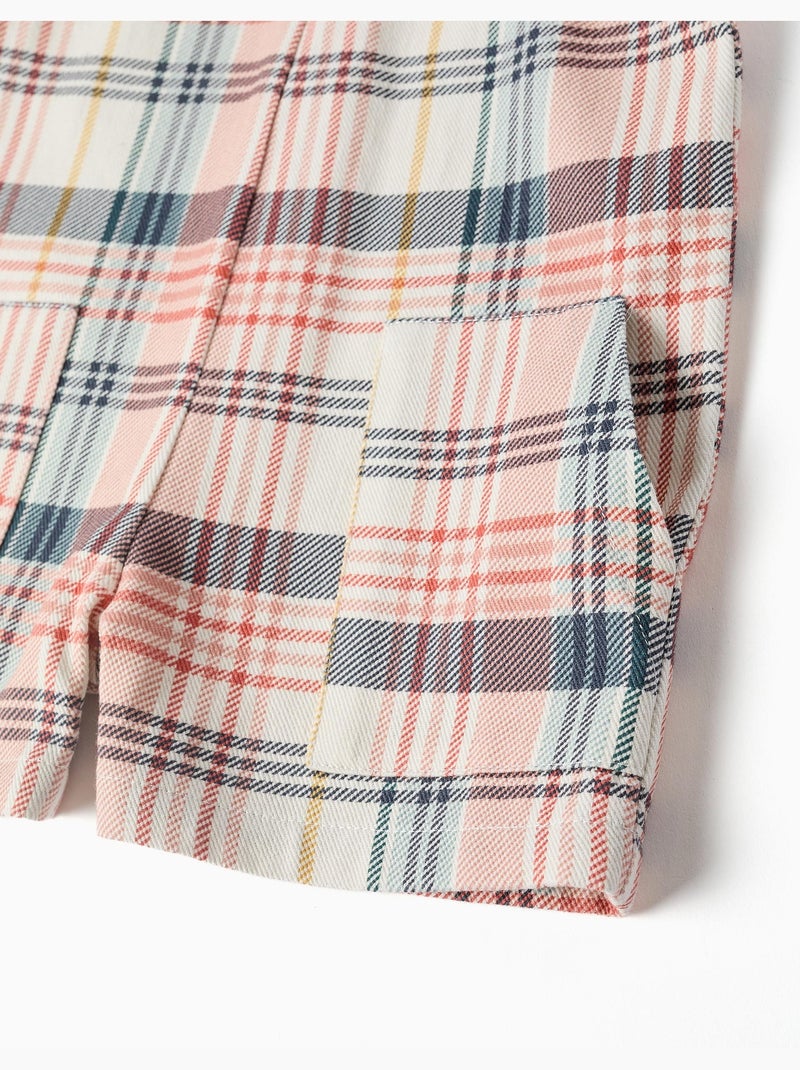Korte twill tuinbroek met geruit patroon Wit - Kiabi