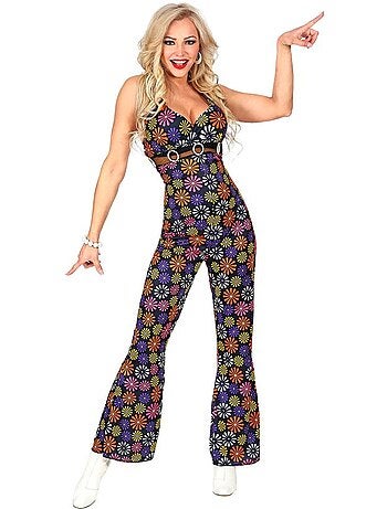 Kostuum uit de jaren 70 met bloemen op een jumpsuit