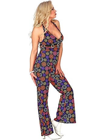 Kostuum uit de jaren 70 met bloemen op een jumpsuit