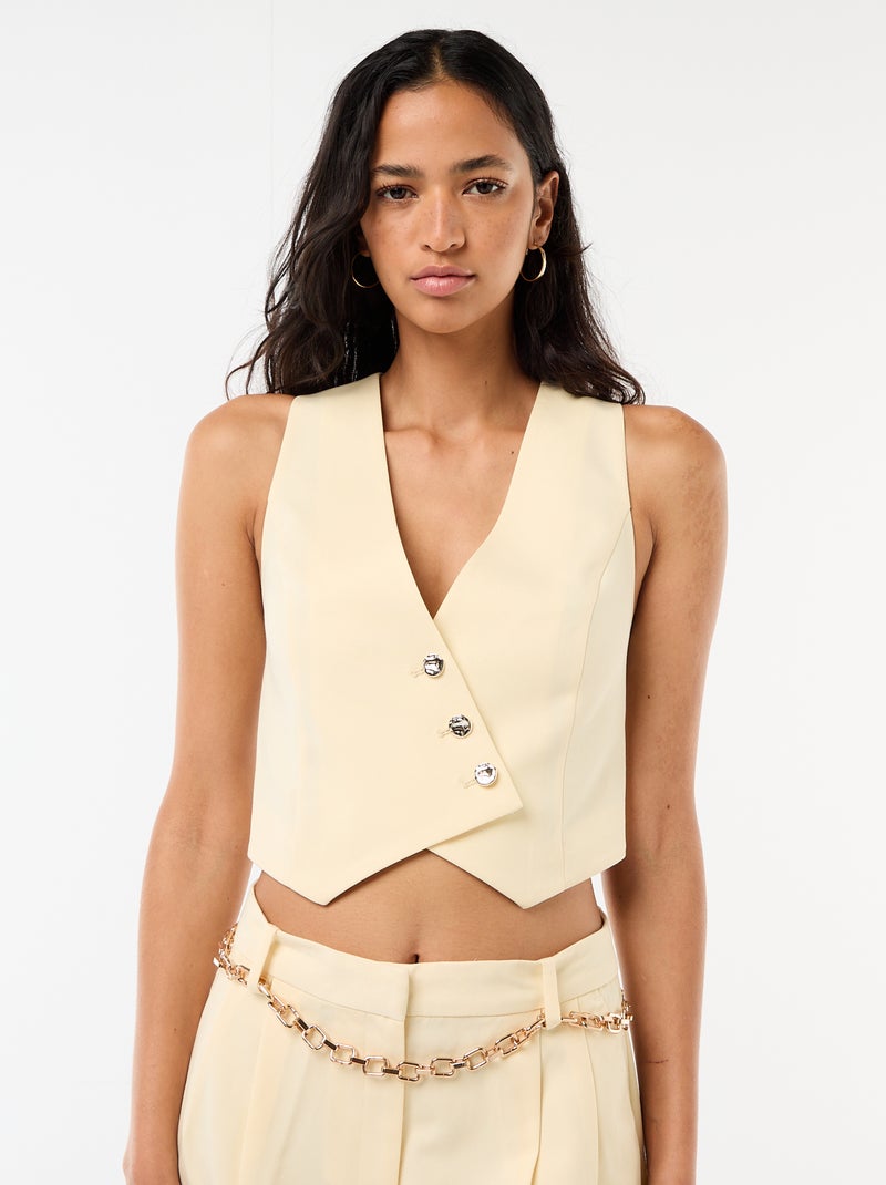 Kostuumgilet met asymmetrische knoopsluiting Geel - Kiabi