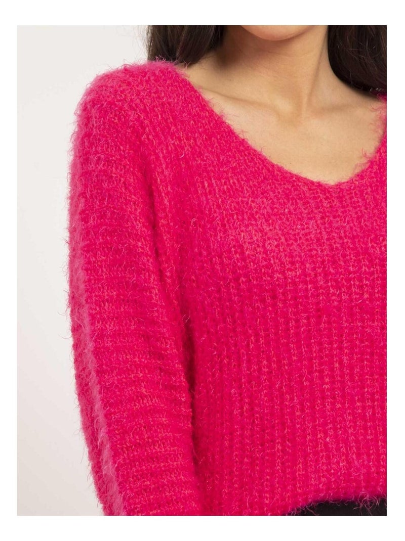 Kristina chenille gebreide v-hals trui Fuchsia roze - Kiabi