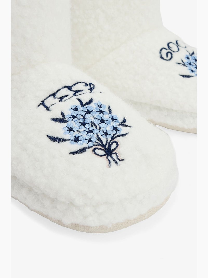Kırık feel good chaussons d'intérieur brodés slogan penti Blanc cassé - Kiabi