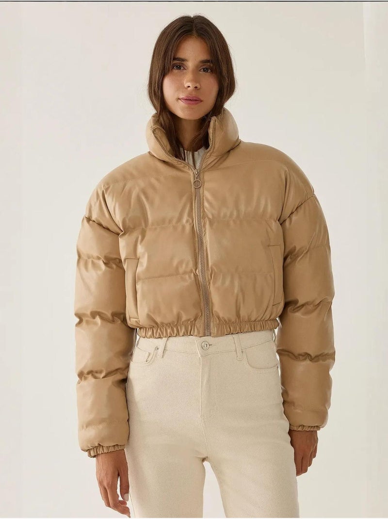 Kunstleren pofjas hiccup Natuurlijk beige - Kiabi