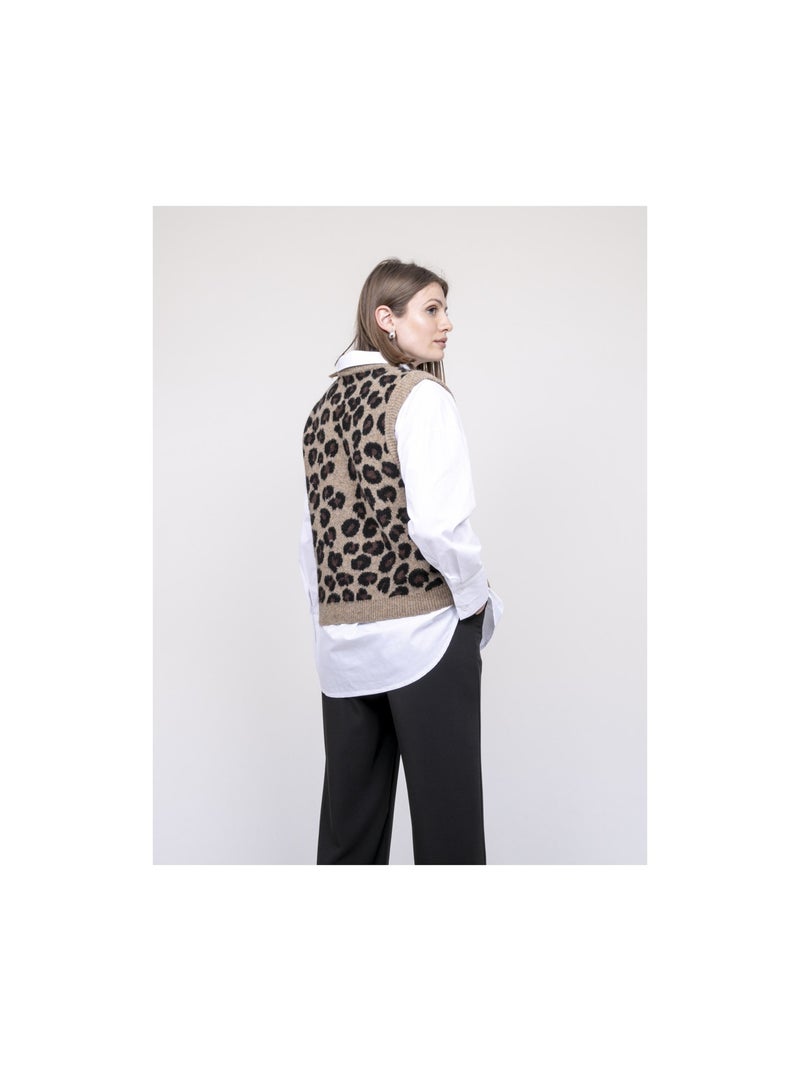 Kurtina mouwloze trui met luipaardprint Bruin - Kiabi