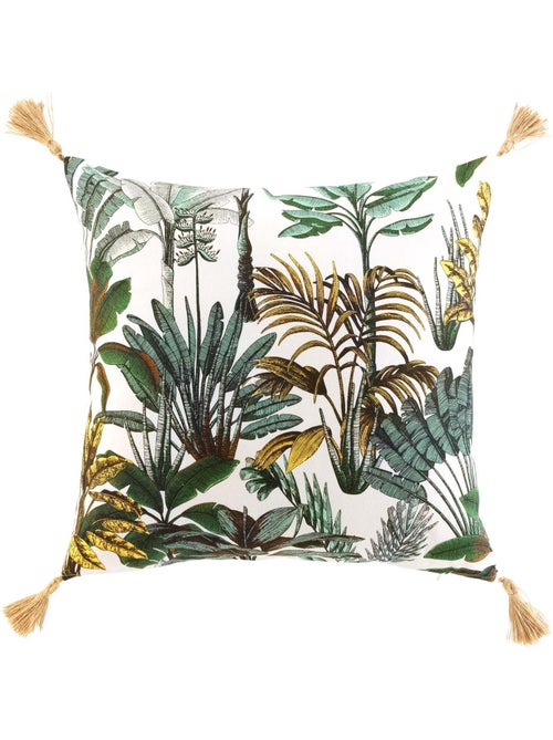Kussen met afneembare hoes met pompons – 50 x 50 cm – bedrukt katoen balinesia - Kiabi