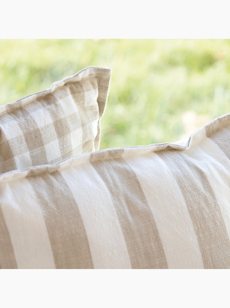 Kussenhoes 100% katoen dubbelzijdig gestreept en geruit lourmarin Beige - Kiabi