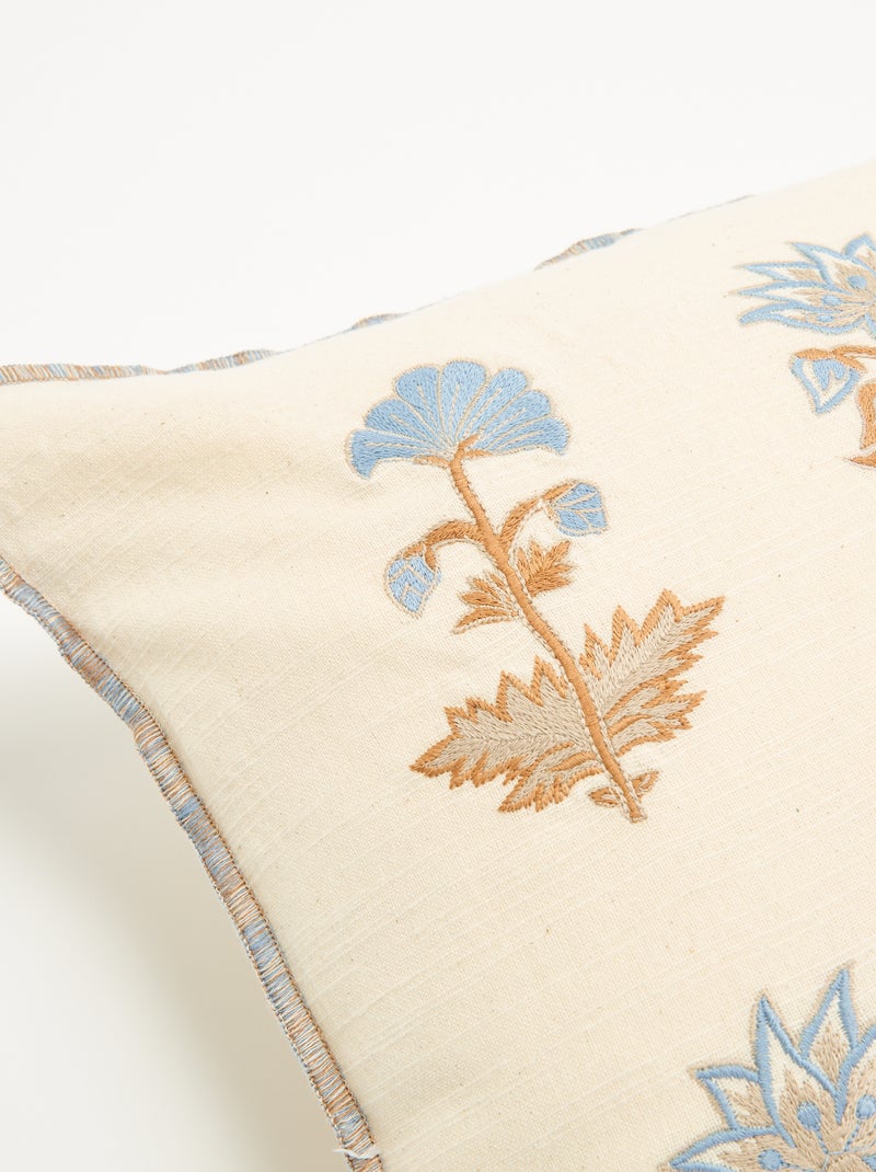 Kussenhoes met geborduurde bloemen Biege - Kiabi
