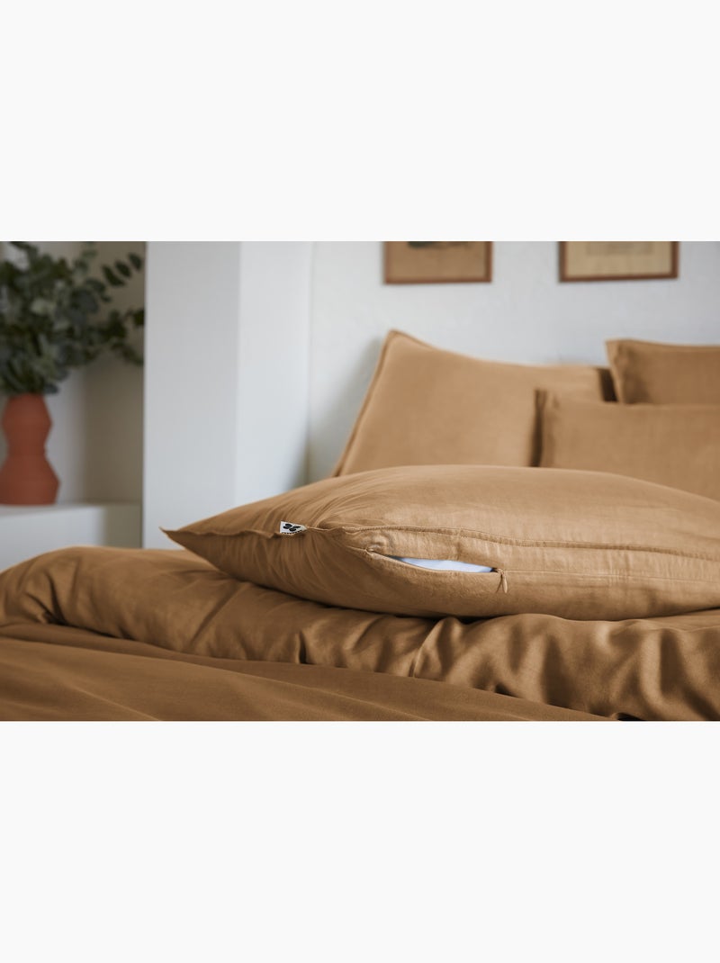Kussensloop — effen lyocell lysandre — 120 draden - satijnachtig Camel - Kiabi