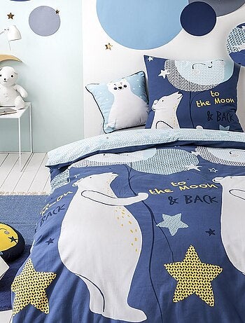 Kussensloop kids 'Future Home' 40 x 40 cm katoen beerprint wit blauw