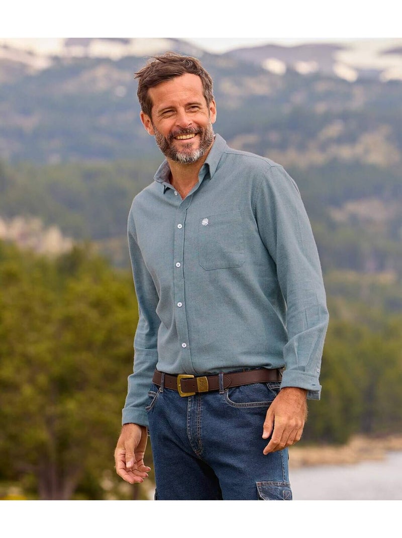 La chemise coton flanelle unie  - atlas for men Bleu - Kiabi