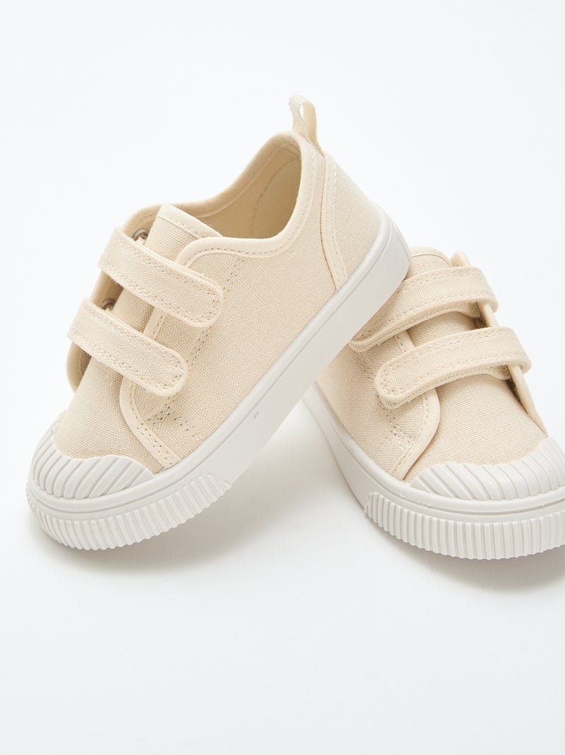Lage canvas sneakers met klittenband Biege - Kiabi