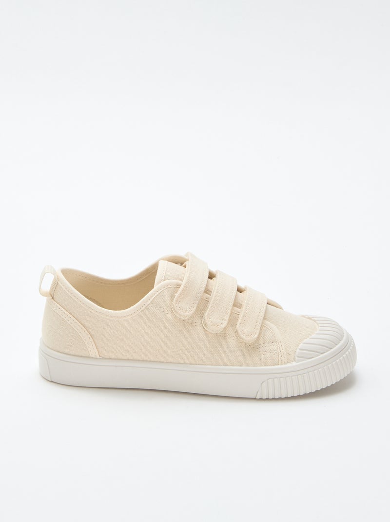 Lage canvas sneakers met klittenband Biege - Kiabi