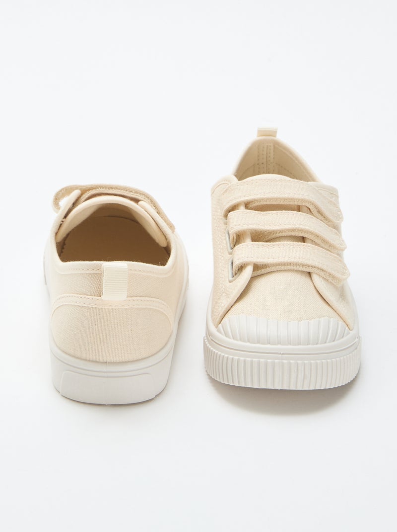 Lage canvas sneakers met klittenband Biege - Kiabi