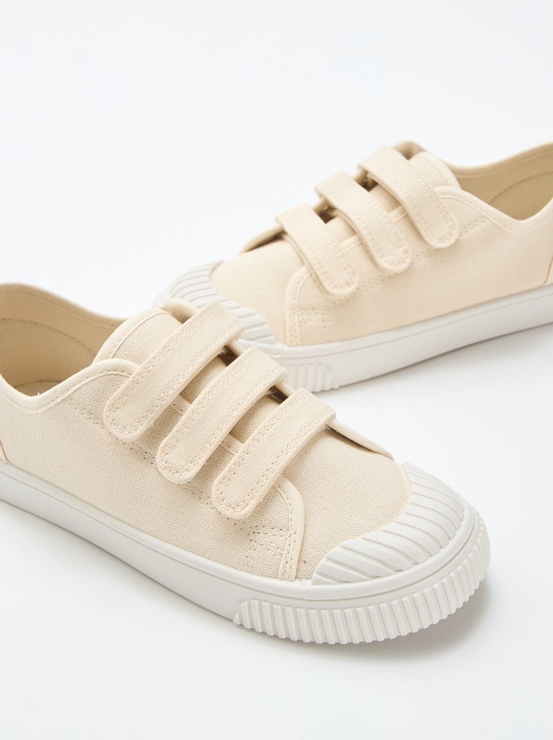 Lage canvas sneakers met klittenband Biege - Kiabi