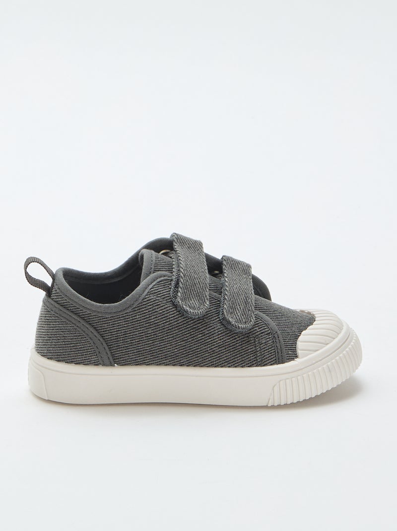 Lage canvas sneakers met klittenband Grijs - Kiabi