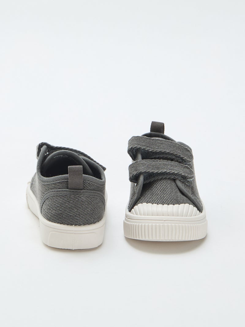 Lage canvas sneakers met klittenband Grijs - Kiabi